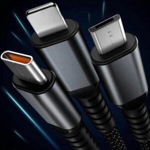 3-in-1 Super Fast Charging Cable 100w, Multifunctional Convenient Super Fast Charging Cable Nylon Braided Cord, 3-in-1 Silicone Zinc Alloy 3 Head Charging Cable - Image 4