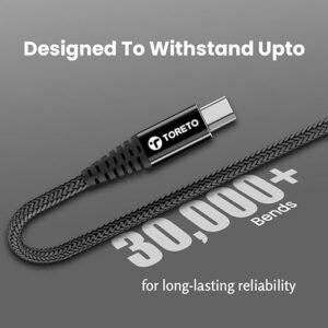 Toreto Dura Unbreakable 3A Fast Charging 1m Braided Type C Cable for Smartphones, Tablets & other Type C devices, 480Mbps Data Sync, Quick Charge 3.0 (Black) (USB To Type-C) - Image 6