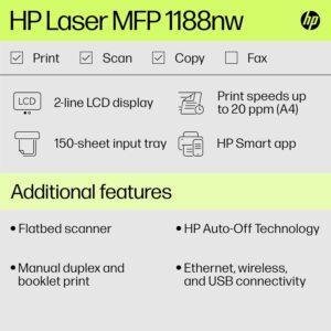 HP Laser MFP 1188Fnw, Wireless, Print, Copy, Scan, Fax, Monochrome Laser Printers, 40-Sheet Adf, Hi-Speed USB 2.0, Ethernet, Up to 21 Ppm, 150-Sheet Input Tray, 100-Sheet Output Tray, Black and White - Image 6