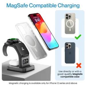 Ambrane 22.5W Magnetic Magsafe 3In1 Wireless Charger for iPhone 15/15 Plus/15 Pro/15 Pro Max,iPhone 14/14 Plus/14 Pro/Max,iPhone 13,13 Pro/Max,Airpods 3Rd/2Nd Gen,Apple Watch (Aerosync Trio),Black - Image 3