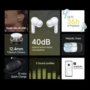 Redmi Buds 5C Bluetooth TWS in Ear Earbuds, Up to 40Db Hybrid Noise Cancellation, Quad Mic, Custom Eq, 10Mins Charge for 2Hours Life, Up to 36Hrs Playback, Gaming TWS| Acoustic Black - Image 2