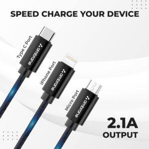 Ambrane Unbreakable 3 in 1 Fast Charging Braided Multipurpose Cable for Speaker with 2.1 A Speed - 1.25 meter, Black - Image 3