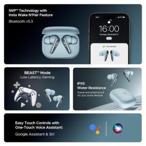 boAt Airdopes 280 ANC, Active Noise Cancellation(~32dB), 60Hrs Battery, 13mm Drivers, 4Mics ENx, Fast Charge, IPX5, v5.3 Bluetooth Earbuds, TWS Ear Buds Wireless Earphones with mic (Mint Blue) - Image 8