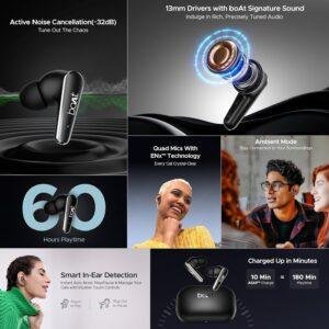 boAt Airdopes 280 ANC, Active Noise Cancellation(~32dB), 60Hrs Battery, 13mm Drivers, 4Mics ENx, Fast Charge, IPX5, v5.3 Bluetooth Earbuds, TWS Ear Buds Wireless Earphones with mic (Active Black) - Image 3