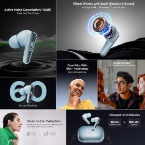 boAt Airdopes 280 ANC, Active Noise Cancellation(~32dB), 60Hrs Battery, 13mm Drivers, 4Mics ENx, Fast Charge, IPX5, v5.3 Bluetooth Earbuds, TWS Ear Buds Wireless Earphones with mic (Mint Blue) - Image 4