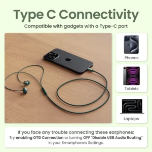 Ambrane Type C Wired Earphones With In-Line Mic, 10Mm Drivers, Control Buttons (Stringz 38C, Black) - Image 6
