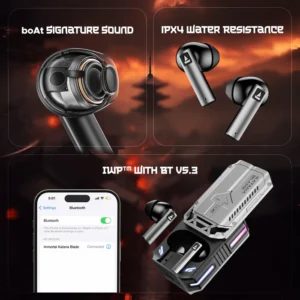 boAt Immortal Katana Blade 2.0 TWS in Ear Earbuds, 70hrs Playback, IWP, Metal Glider & Gliding Blade Sound, 50 ms Low Latency Beast Mode, RGB LEDs, 4 Mics w/ENx & IPX4 Rating(Gunmetal Black) - Image 6