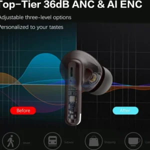 SHKOD 36dB ANC& ENC Bluetooth 5.4 13mm Dynamic Driver 55Hour Playtime 5mins Fast Charging, AirLits7 Pro True Wireless Earbuds. - Image 3