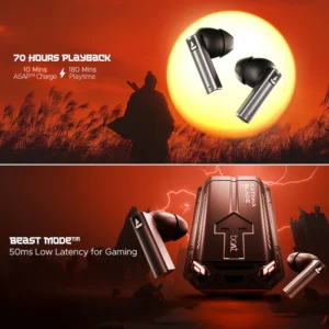 boAt Immortal Katana Blade 2.0 TWS in Ear Earbuds, 70hrs Playback, IWP, Metal Glider & Gliding Blade Sound, 50 ms Low Latency Beast Mode, RGB LEDs, 4 Mics w/ENx & IPX4 Rating(Gunmetal Black) - Image 8