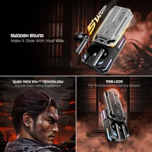 boAt Immortal Katana Blade 2.0 TWS in Ear Earbuds, 70hrs Playback, IWP, Metal Glider & Gliding Blade Sound, 50 ms Low Latency Beast Mode, RGB LEDs, 4 Mics w/ENx & IPX4 Rating(Gunmetal Black) - Image 9