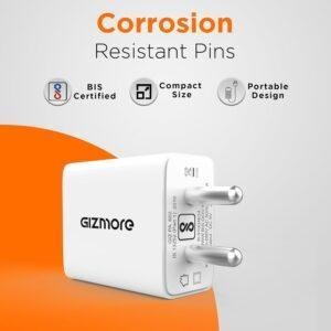 GIZMORE PA602 Pro Micro 2.4 A V8 Charger with Detachable Cable (White, Cable Included) - Image 5