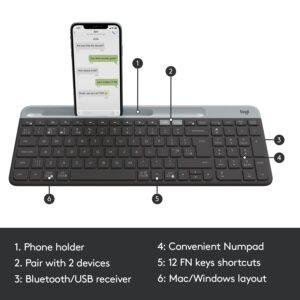 Logitech K580 Slim Multi-Device Wireless Keyboard Bluetooth/Receiver, Compact, Easy Switch, 24 Month Battery, Win/Mac, Desktop, Tablet, Smartphone, Laptop Compatible - Graphite - Image 6