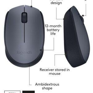Logitech M170 Wireless Mouse, 2.4 GHz with USB Mini Receiver, Optical Tracking, 12-Months Battery Life, Ambidextrous PC/Mac/Laptop - Grey/Black - Image 8