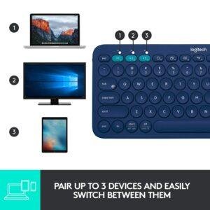 Logitech K380 Wireless Multi-Device Keyboard for Windows, Apple iOS, Apple Tv Android Or Chrome, Bluetooth, Compact Space-Saving Design, Pc/Mac/Laptop/Smartphone/Tablet (Blue) - Image 7