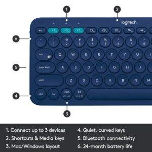 Logitech K380 Wireless Multi-Device Keyboard for Windows, Apple iOS, Apple Tv Android Or Chrome, Bluetooth, Compact Space-Saving Design, Pc/Mac/Laptop/Smartphone/Tablet (Blue) - Image 6
