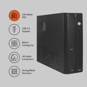 Artis Joy 2.0 Slim Computer Cabinet Support Micro ATX /Mini ATX Motherboard ,1 x 80mm Fan with VIP 250 Watt Power Supply - Image 2