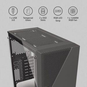 Artis G8206 Computer Gaming Cabinet Support Full ATX, Micro ATX & ITX Motherboard with RGB LED Strip - Image 2