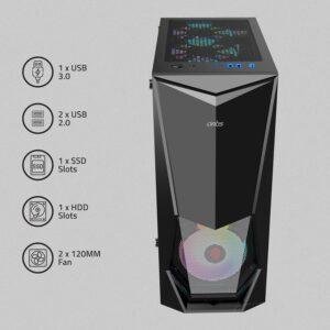 Artis G8306 Computer Gaming Cabinet Support ATX, Micro ATX Motherboard, 2 x 120mm RGB Fan with Sturdy Built Quality - Image 2