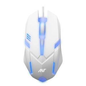 Ant GM46 Wired Optical Gaming Mouse | 2400 DPI Sensor | 4 Durable Buttons | Multicolour Backlight | 1.5M Cable | Lightweight Design | Compatible with Windows, Mac & Linux_ White