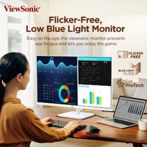 ViewSonic (USA Brand) - VA2732-MH-W, 27-inch (68.58cm) Full HD Monitor, SuperClear IPS Panel, 100Hz, 1ms, sRGB 109%, HDMI, VGA, Dual Speakers, Eye ProTech+, Borderless Design, White - Image 4