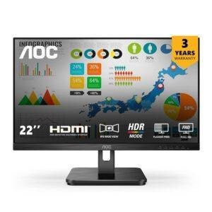 AOC 22E2H 22" Monitor Full HD IPS Panel, 75Hz Refresh Rate, 4ms Response Time, Adaptive Sync, Flicker-Free, HDMI Connectivity, HDR Support, 3-Sided Frameless Design, Low Blue Light, 102% sRGB (Black) - Image 1
