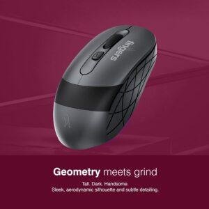 FINGERS AeroGrip Nova Wireless Mouse - 3-in-1 (USB Receiver + Bluetooth + Rechargeable), Adjustable DPI, Anti-Slip Grip, Ambidextrous Design, Works on Most Surfaces - Dark Grey - Image 3