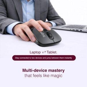 FINGERS AeroGrip Nova Wireless Mouse - 3-in-1 (USB Receiver + Bluetooth + Rechargeable), Adjustable DPI, Anti-Slip Grip, Ambidextrous Design, Works on Most Surfaces - Dark Grey - Image 5