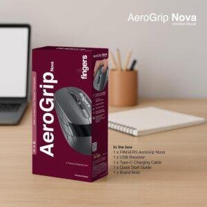 FINGERS AeroGrip Nova Wireless Mouse - 3-in-1 (USB Receiver + Bluetooth + Rechargeable), Adjustable DPI, Anti-Slip Grip, Ambidextrous Design, Works on Most Surfaces - Dark Grey - Image 6