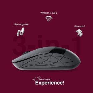 FINGERS AeroGrip Nova Wireless Mouse - 3-in-1 (USB Receiver + Bluetooth + Rechargeable), Adjustable DPI, Anti-Slip Grip, Ambidextrous Design, Works on Most Surfaces - Dark Grey - Image 2