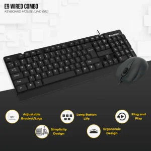 Lapcare E9 Wired Keyboard and Mouse Combo | 104 UV Coated Keys, Spill Resistant | Slim & Ergonomic Design | USB Plug & Play | 1000 DPI Optical Mouse for Home & Office (Black) - Image 6
