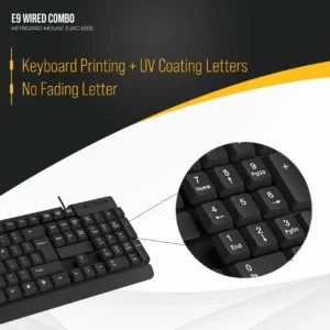 Lapcare E9 Wired Keyboard and Mouse Combo | 104 UV Coated Keys, Spill Resistant | Slim & Ergonomic Design | USB Plug & Play | 1000 DPI Optical Mouse for Home & Office (Black) - Image 3
