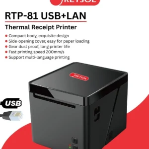 RTP 81 80mm POS Thermal Receipt Printer USB,ETHERNET Interface, Commercial Grade Point of Sale Printer with Power Adapter and USB Cable - Image 3